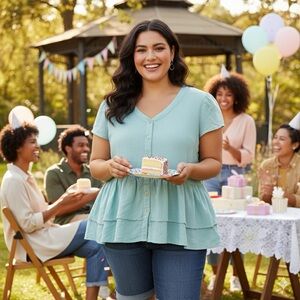 Chic Soul Light Blue Button-Up Blouse